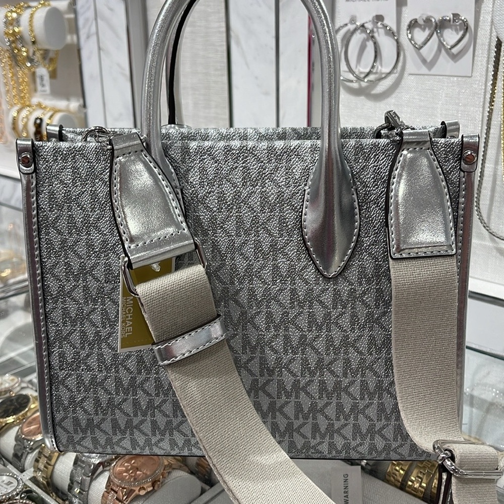Michael Kors Mirella Small Metallic Signature Logo Crossbody Bag 
Silver 
NWT - Picture 5 of 16